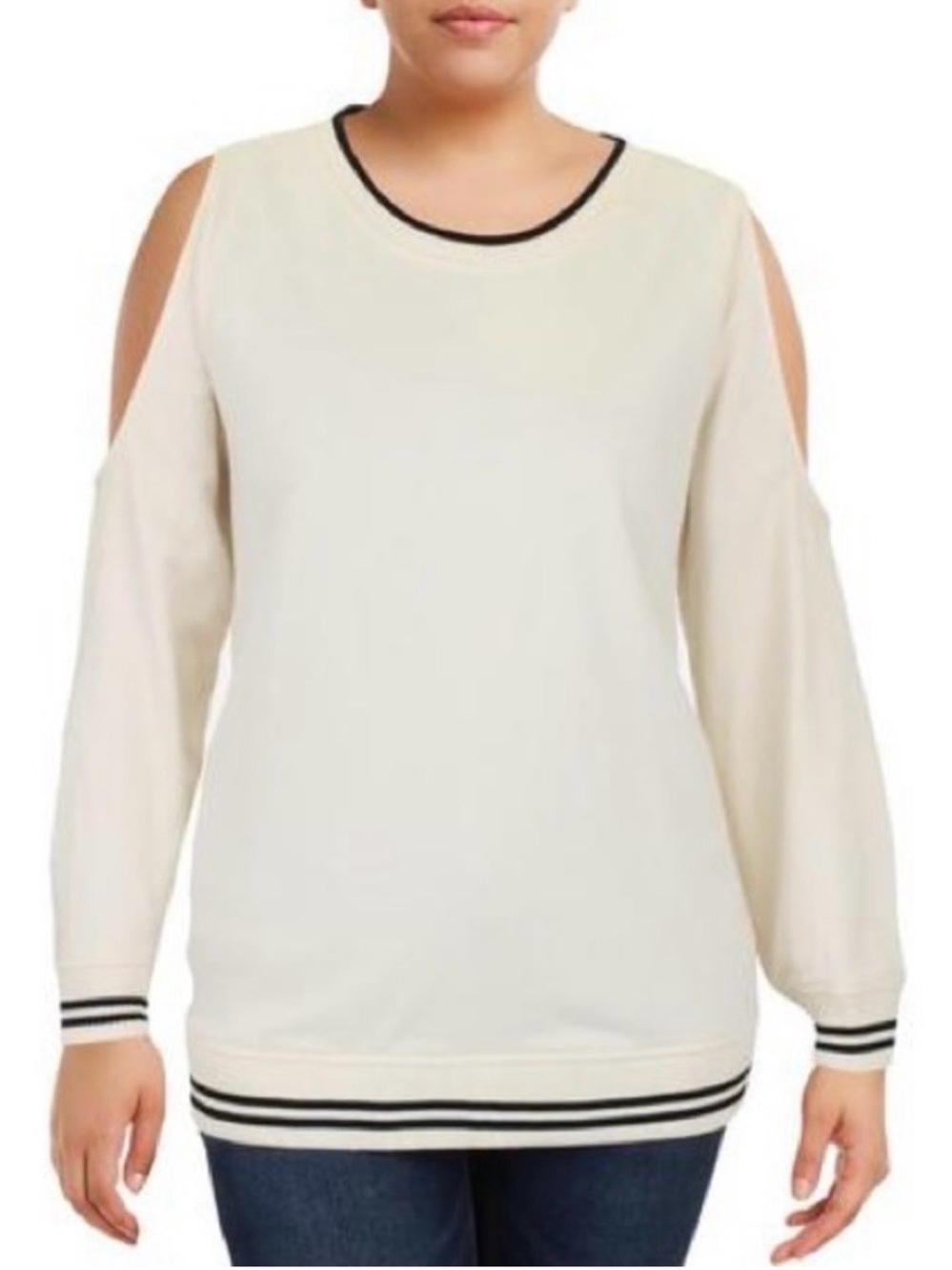 Lauren Ralph Lauren Cream Cold-Shoulder Pullover with Black Stripe Trim